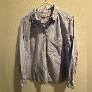 LOFT | Poplin Chambray Striped Blouse | Medium